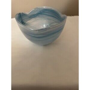 Bowl - Hand Blown Blue Swirl Art Glass